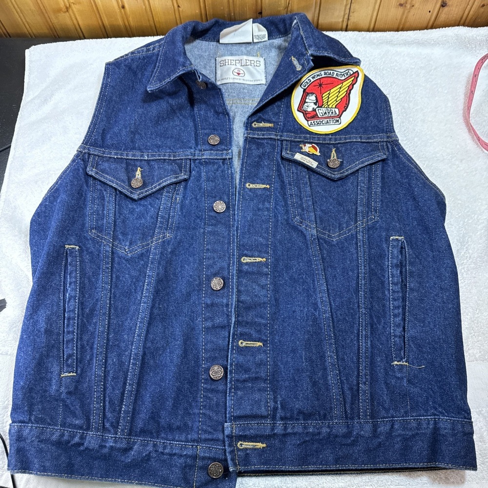 Sheplers Jean Vest GWRRA Gold Wing Patch W/ Gold Wing Road Riders Pin